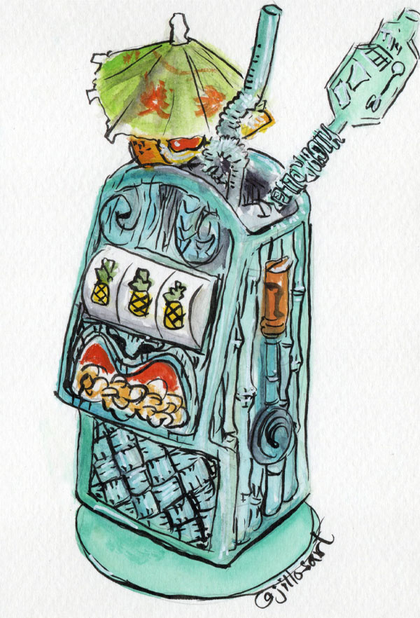 Slots o Fun Tiki Drink Watercolor Painting by Jill McCutcheon